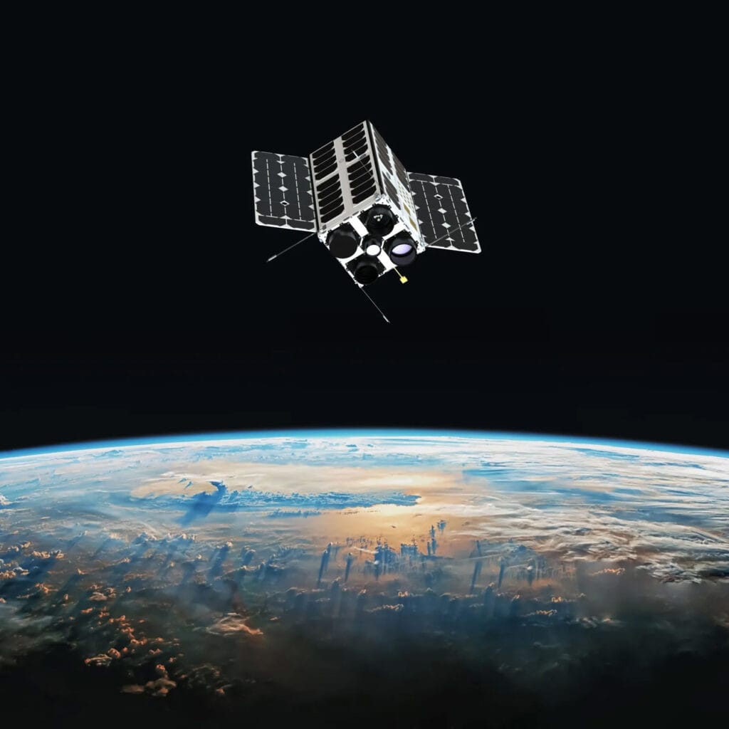 An image of an AIRMO satellite orbiting Earth