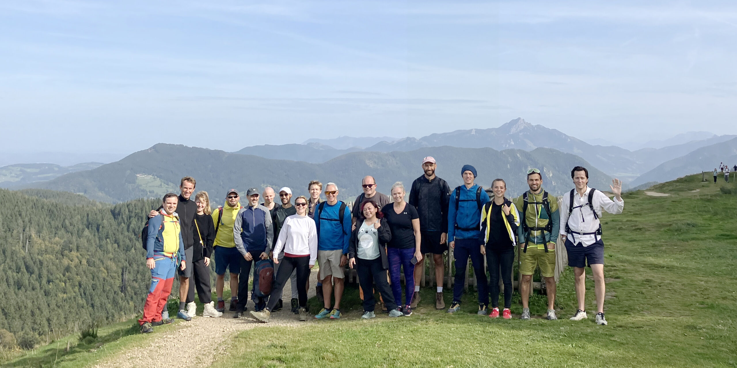 A picture of portfolio company founders and team members from Ananda Impact Ventures at the summit of the Founders Hike